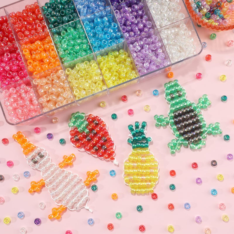MAKERSLAND 2600+pcs Pony Beads Kit Transparent AB Color Rainbow Plastic Bead Multicolor Pony Beads Bulk Elastic String, Hair Bead for Braids DIY Crafts Jewelry Making Kit for Bracelets Necklaces - Image 3